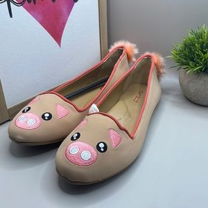 BAMBOO pink Pig closed toe flats with tail detail